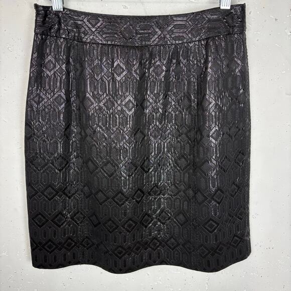Tory Burch Siri Jacquard Pencil Skirt Side Zip Front Pleats Black Metallic 8 - Picture 2 of 10